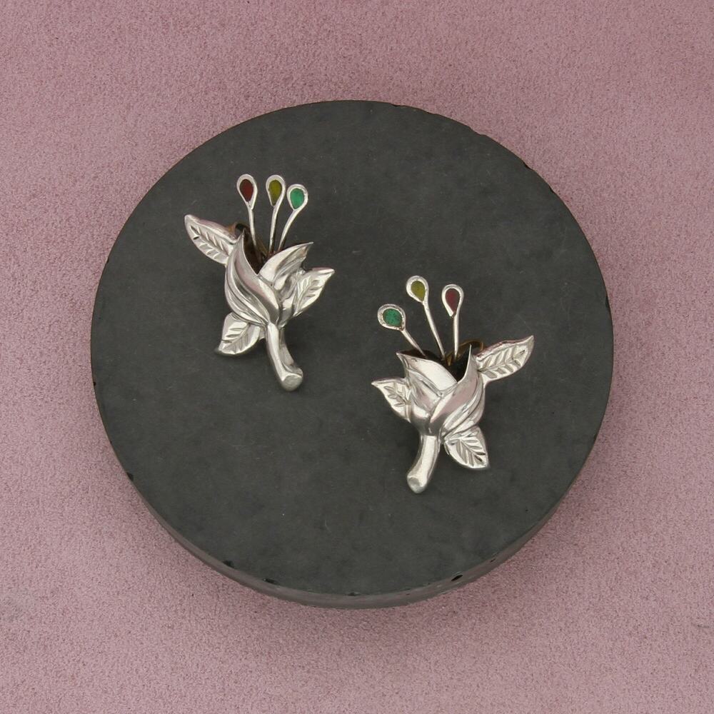 mexico sterling silver vintage multi-color flora screw-back earrings